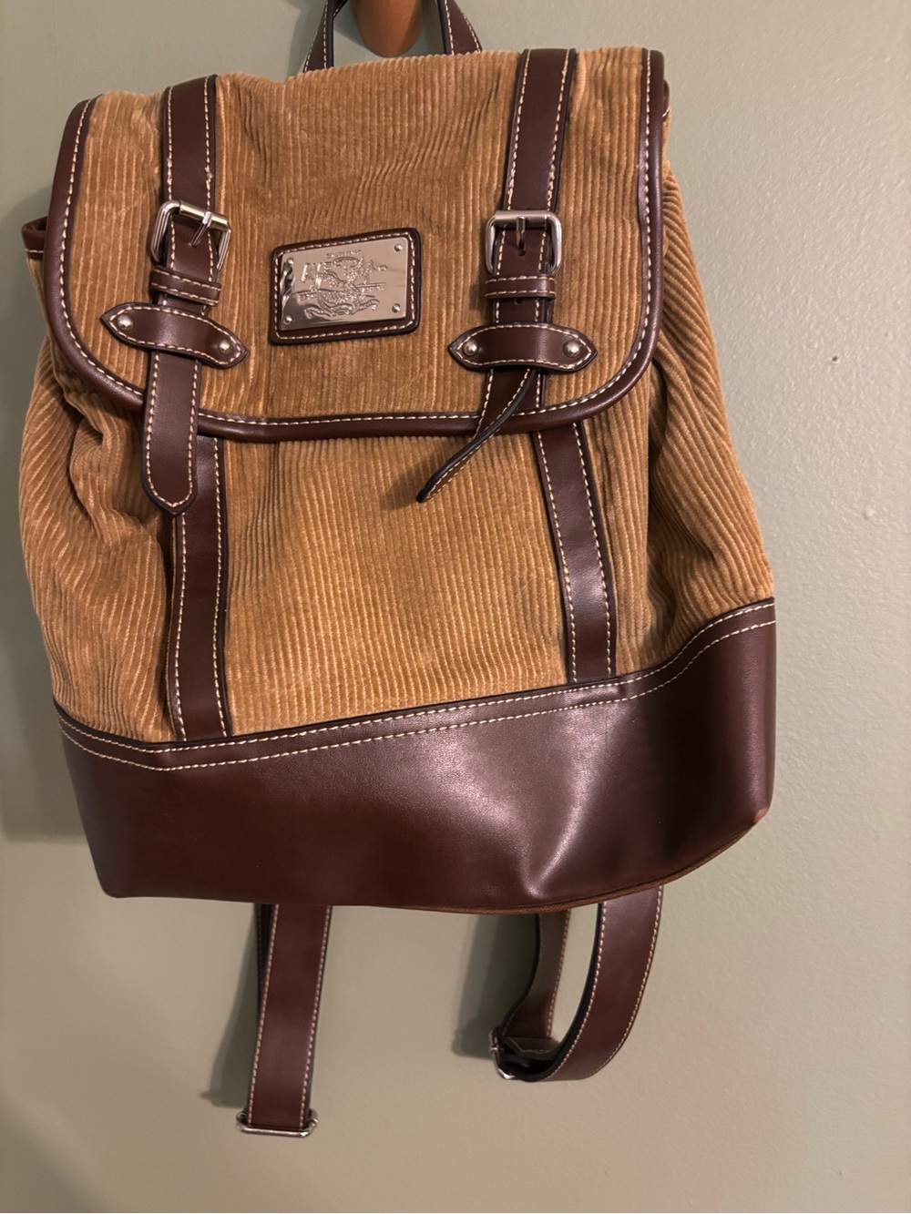 American Living Corduroy Backpack in Tan with Brown Trim